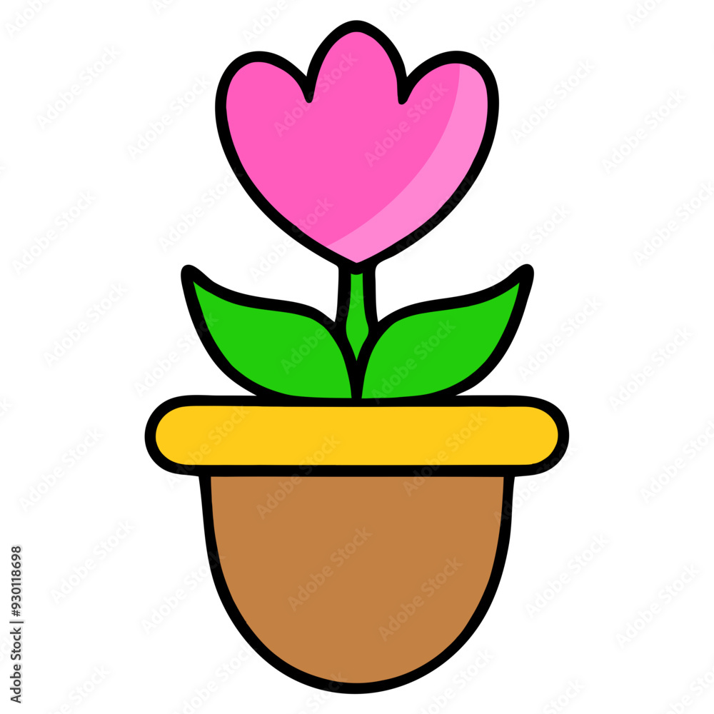 A pink tulip flower in a brown pot on a plain background A pink tulip flower in a brown pot on a plain background