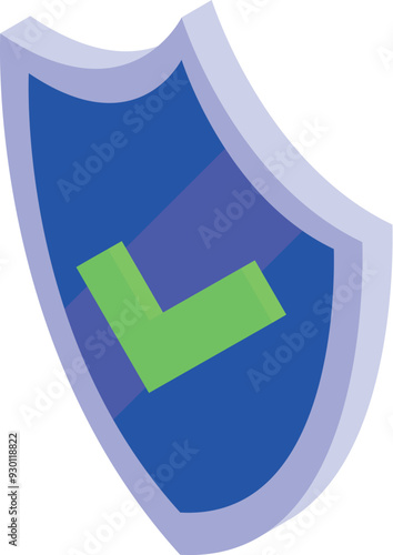 Blue shield with a green check mark represents the concept of security and protection