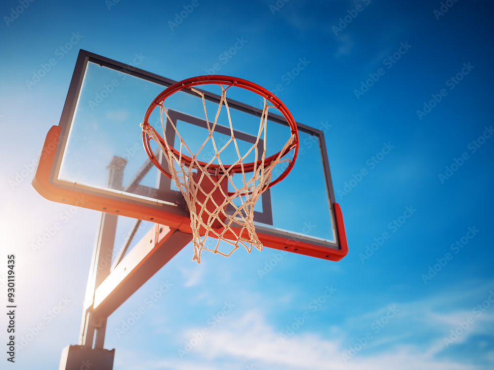 Blue sky background showcasing a basketball hoop Blue sky background showcasing a basketball hoop