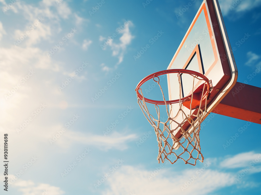 Blue sky serving as the background for a basketball hoop Blue sky serving as the background for a basketball hoop