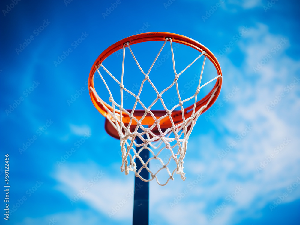 Basketball net set against a blue sky Basketball net set against a blue sky
