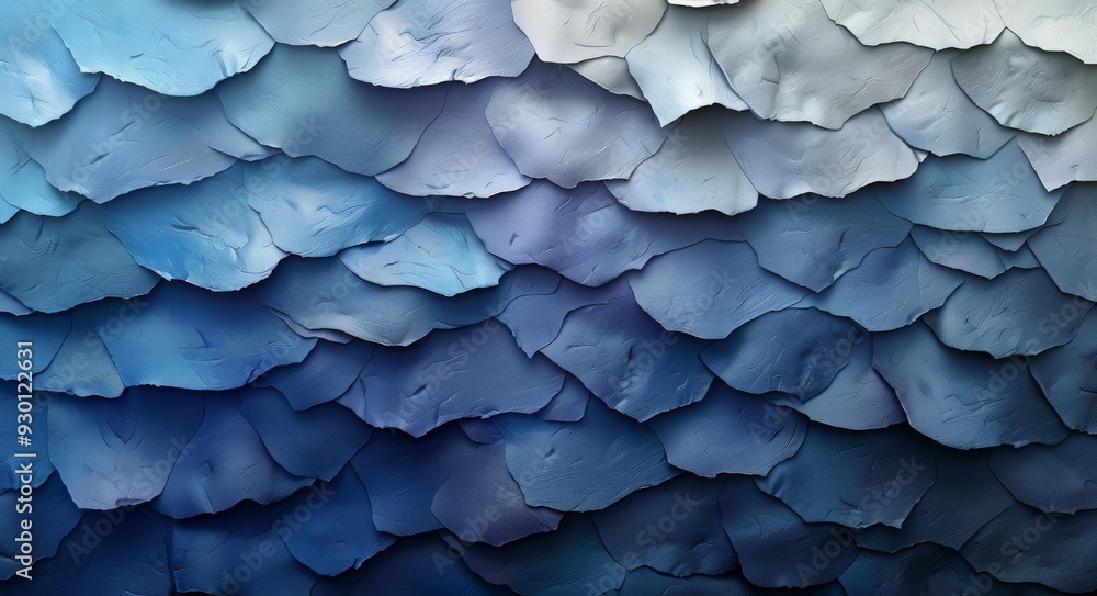 Fototapeta premium Abstract Wave Art, Ocean-Inspired Paper Sculpture with Blue and Gray Tones