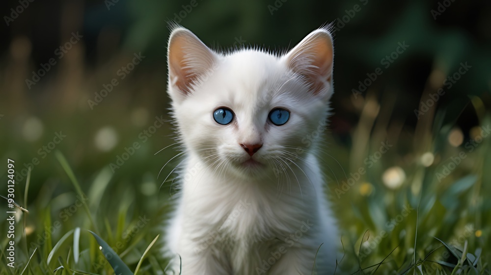 Obraz premium white cat on grass