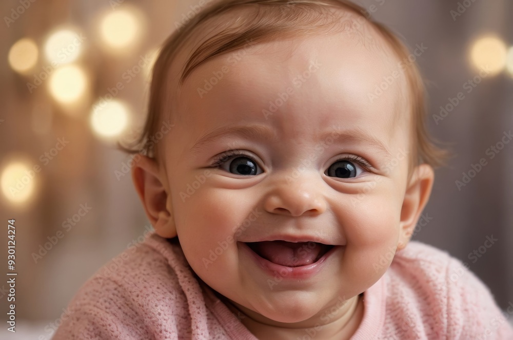 Smiling baby with bokeh lights in the background Smiling baby with bokeh lights in the background