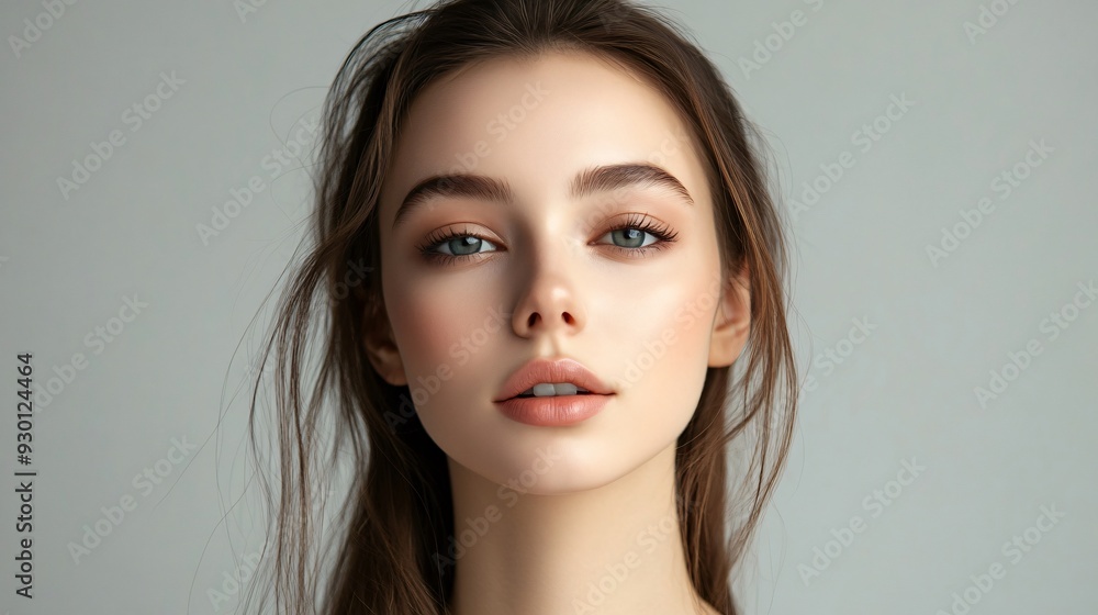 Beautiful Girl on Light Grey Background with Concealer Makeup Beautiful Girl on Light Grey Background with Concealer Makeup
