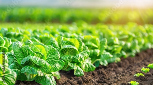 Fresh green cabbage growing in a sunny field, showcasing the beauty of nature and agricultural produce in a vibrant setting.