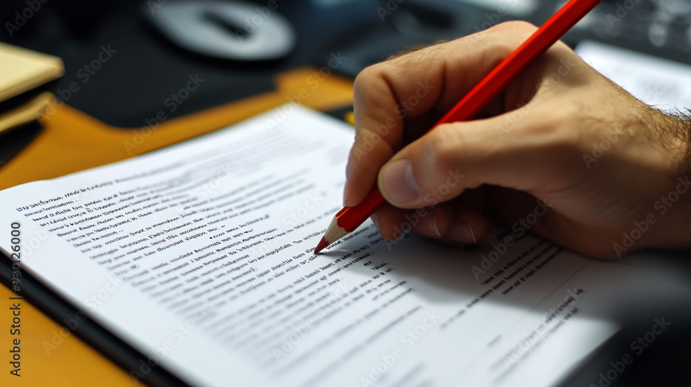Person reading document with pan in hand. Person reading document with pan in hand.