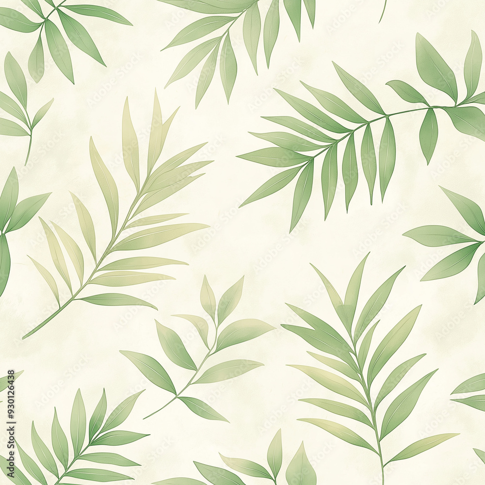 A green leafy patterned wallpaper with white background A green leafy patterned wallpaper with white background