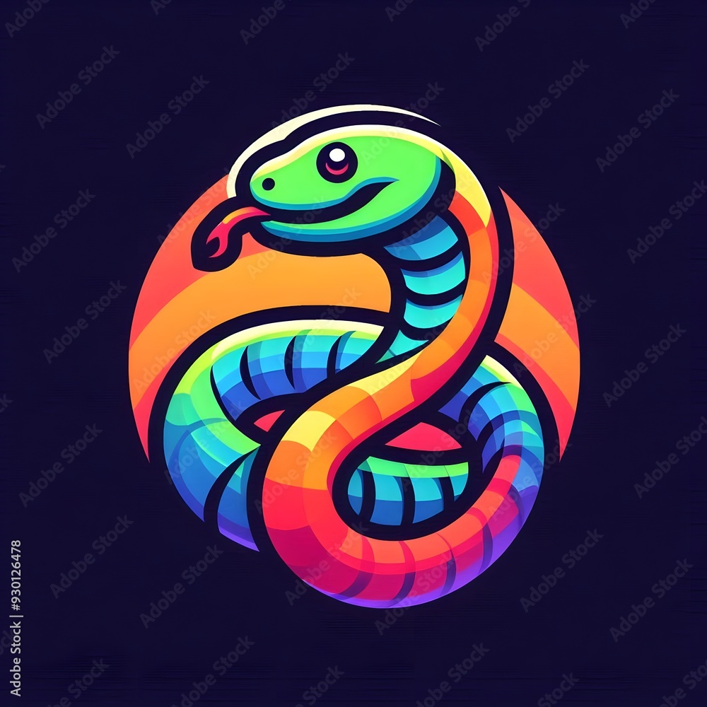 Fototapeta premium Cartoon viper reptile vector illustration, funny snake with ribbon, cute green serpent design for zoo