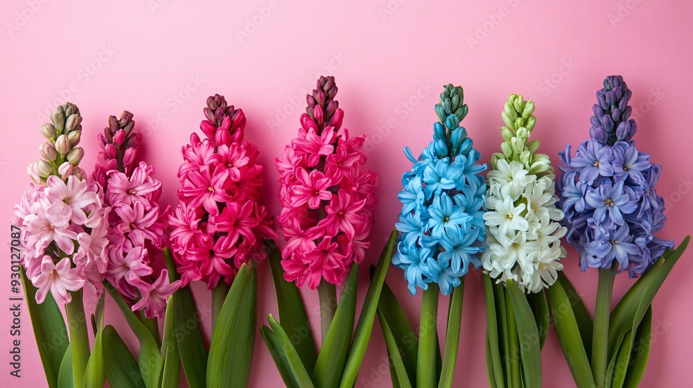 Fototapeta premium Vibrant Spring Hyacinth Flowers on Colorful Background