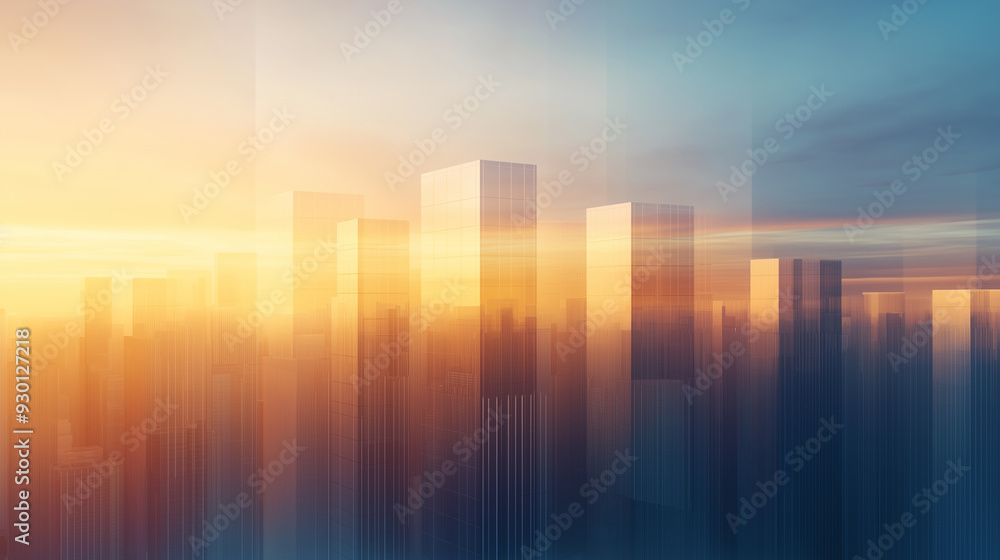 A city skyline with a beautiful orange and blue sky A city skyline with a beautiful orange and blue sky