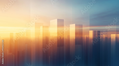 A city skyline with a beautiful orange and blue sky