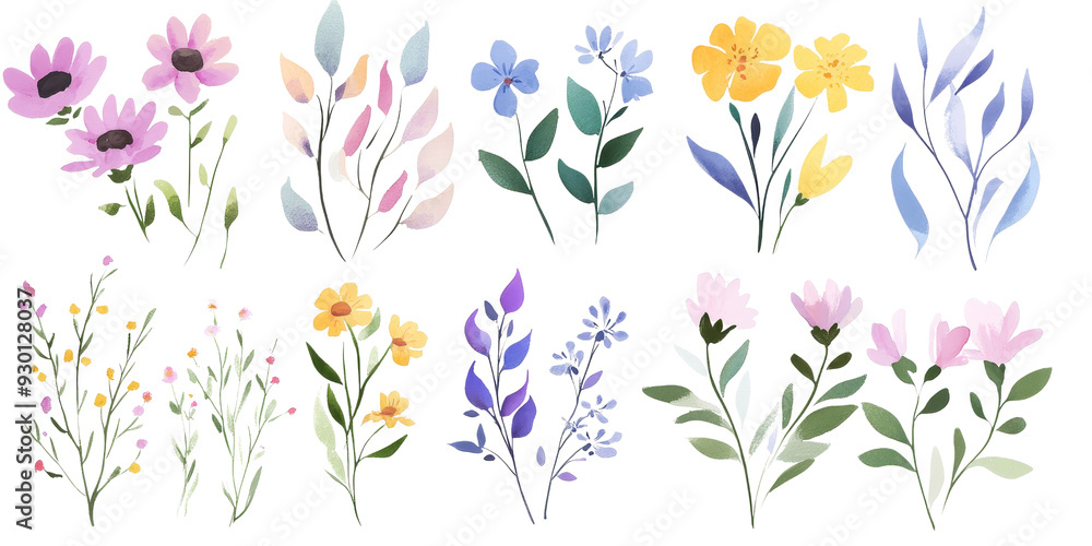 Set of colorful flowers on transparent background, isolated, AI generated Set of colorful flowers on transparent background, isolated, AI generated