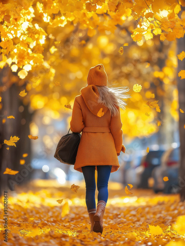 Woman Walking In Autumn