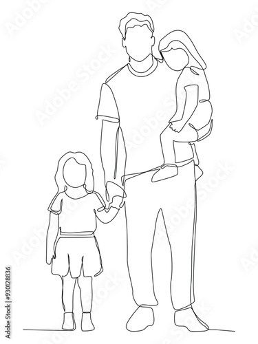 Continuous Line art of two  daughter and father.