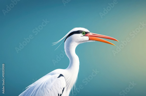 wild bird closeup - illustration of white stork on blue backrop photo