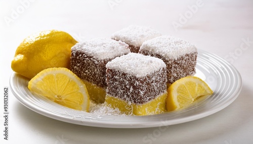 lemon flavored lamington on sponge cake photo