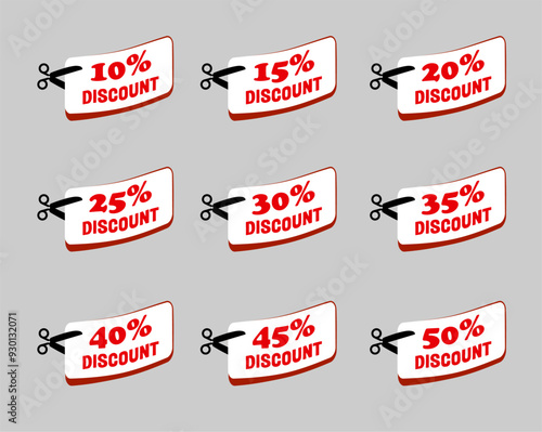 Discount price tag icon 10 20 30 40 50  percent of sales Red banner vector, Sale banner template Free Vector