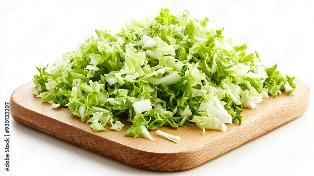 Fresh Chinese Cabbage Shredded on Cutting Board Fresh Chinese Cabbage Shredded on Cutting Board
