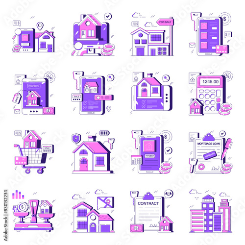 Pack of Real Estate and Online Sale Rent Flat Illustration 
