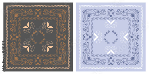 Set of colorful bandanas. Abstract seamless pattern for kerchief, fabric patchwork.