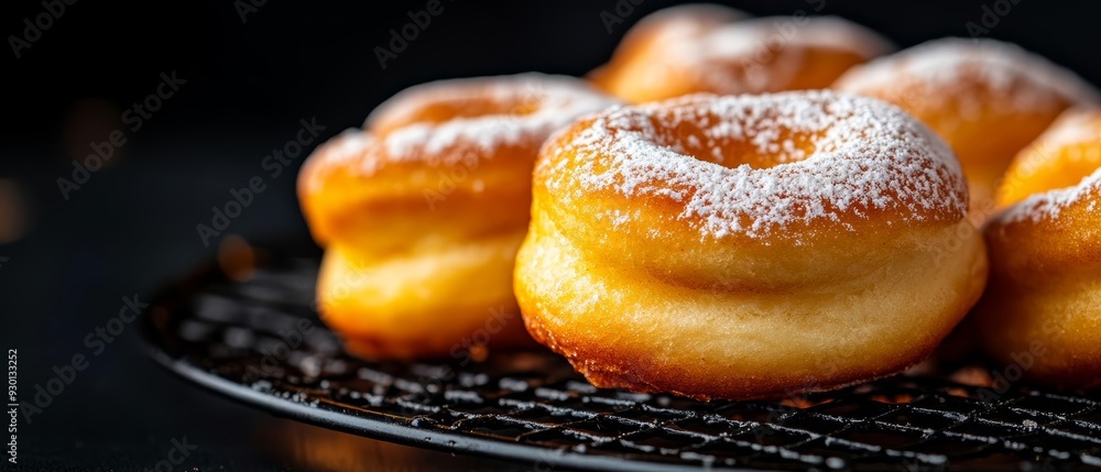 Detailed shot of freshly fried beignets with a light dusting of powdered sugar, capturing the warm, fluffy interior Detailed shot of freshly fried beignets with a light dusting of powdered sugar, capturing the warm, fluffy interior