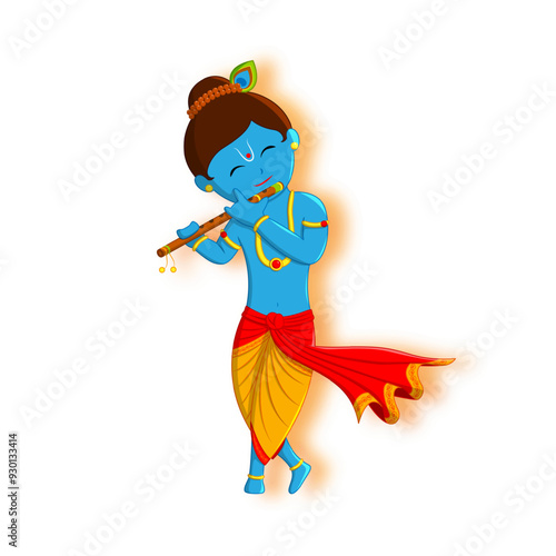Vector illustration of cute krishna playing flute transparent background