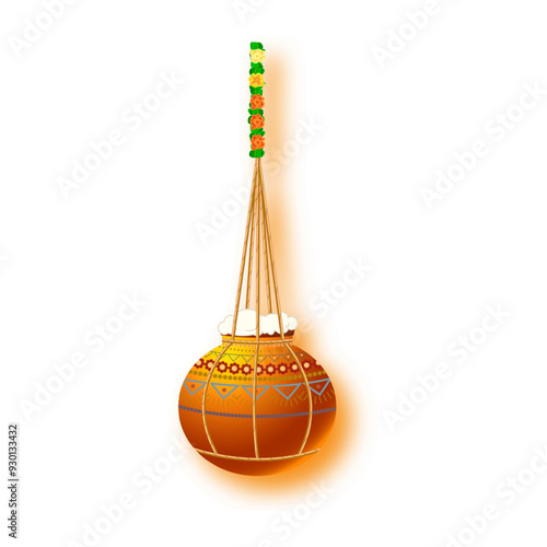 Vector illustration of hanging pot filled with butter on transparent background