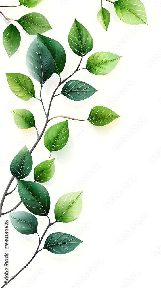 custom made wallpaper toronto digitalBranches adorned with vibrant leaves against a white background, exuding youthful vitality. 32k UHD, Flickr, hanging scroll.