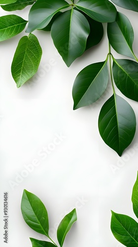 Wallpaper Mural Branches adorned with vibrant leaves against a white background, exuding youthful vitality. 32k UHD, Flickr, hanging scroll. Torontodigital.ca