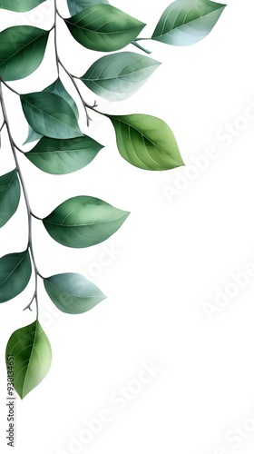 Wallpaper Mural Branches adorned with vibrant leaves against a white background, exuding youthful vitality. 32k UHD, Flickr, hanging scroll. Torontodigital.ca