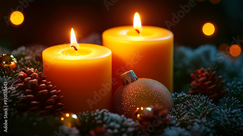 Candlelit Christmas Decorations with copy space for text or images