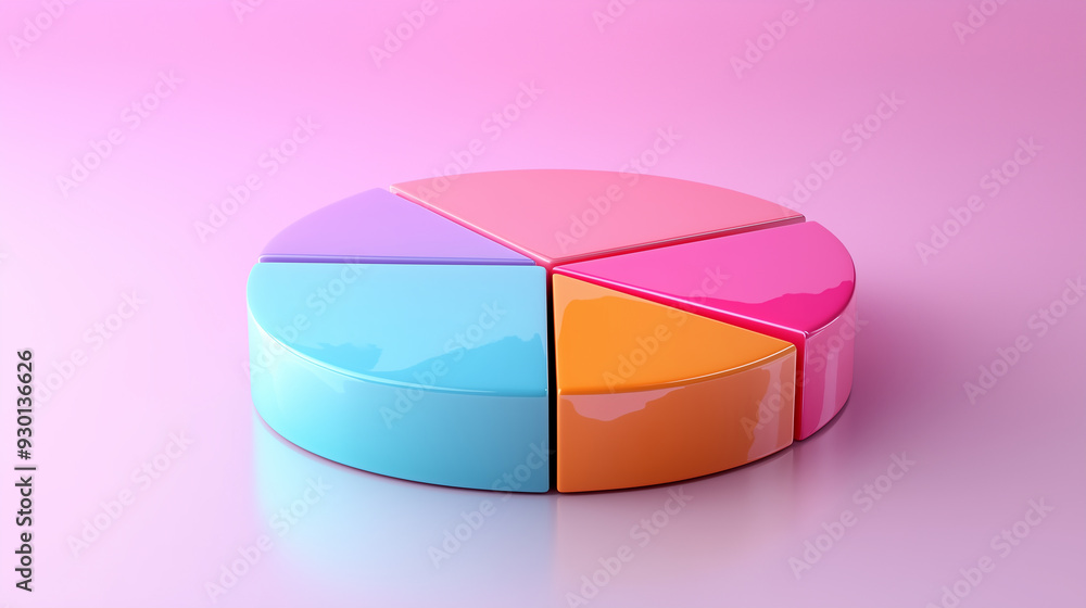 Colorful 3D pie chart with four glossy segments on pink background Colorful 3D pie chart with four glossy segments on pink background