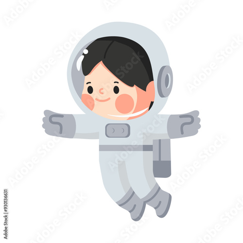 Small girl Astronaut flying in space