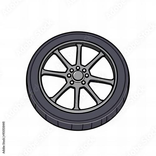 a cartoon drawing of a car wheel with a tire on it.