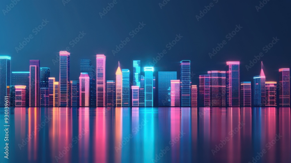 Futuristic Neon Cityscape with Reflections Futuristic Neon Cityscape with Reflections