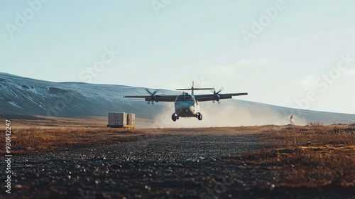 Remote cargo delivery: Aircraft landing in a remote area, highlighting the challenges and solutions of aerial logistics for isolated locations photo