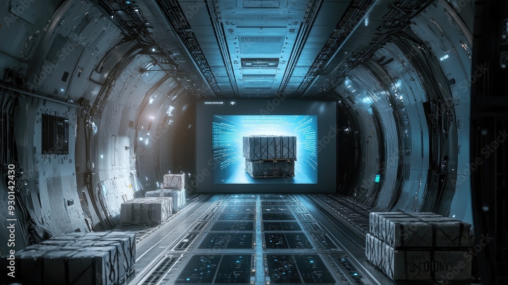 Obraz premium Safe cargo transport: Digital screen showing cargo placement within an aircraft, emphasizing the importance of balanced payloads.