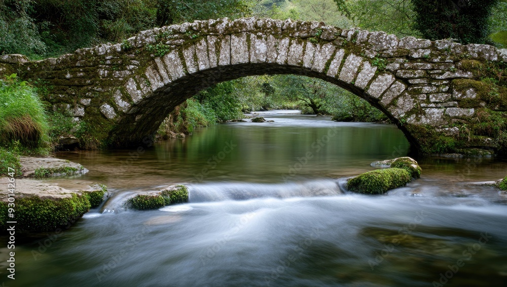 Fototapeta premium Stone arch bridge over a rushing river.