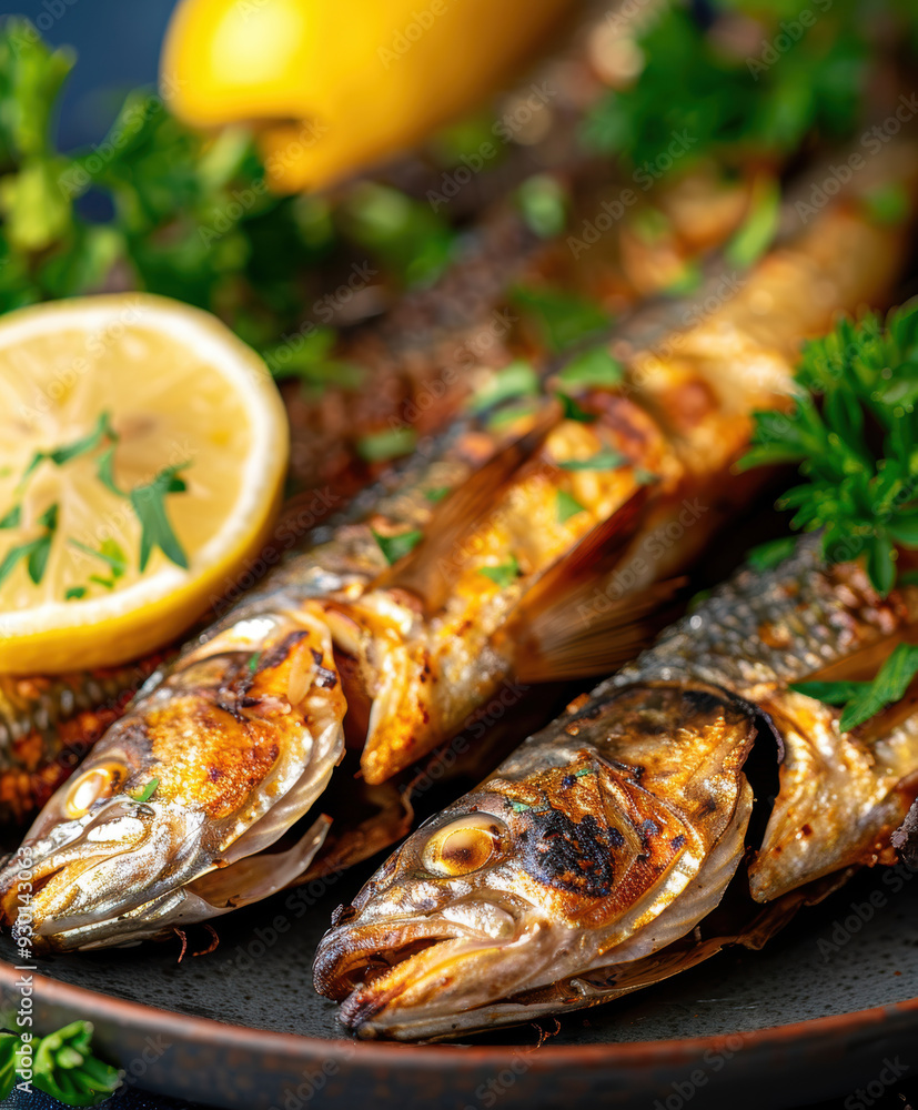 Grilled sardines. AI generative. Grilled sardines. AI generative.
