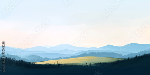 Broad brushstrokes suggest a low hill and a distant, indistinct horizon line, flat illustration