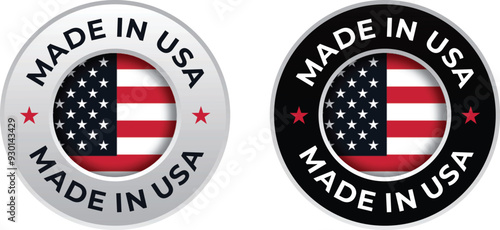 Made in the USA labels icon, made in the USA logo, USA flag , American product emblem, Vector illustration