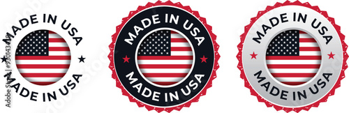Made in the USA labels icon, made in the USA logo, USA flag , American product emblem, Vector illustration
