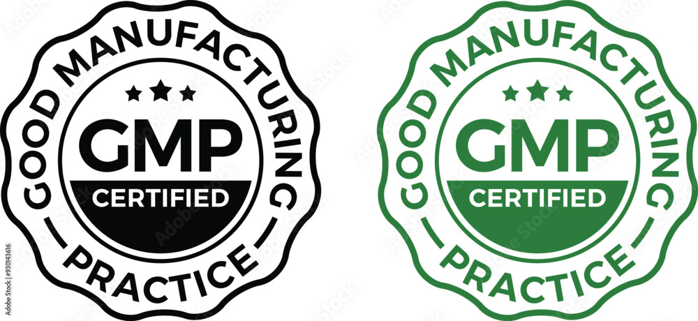 Fototapeta premium GMP (Good Manufacturing Practice) certified round stamp on white background - Vector