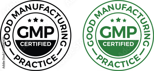 GMP (Good Manufacturing Practice) certified round stamp on white background - Vector