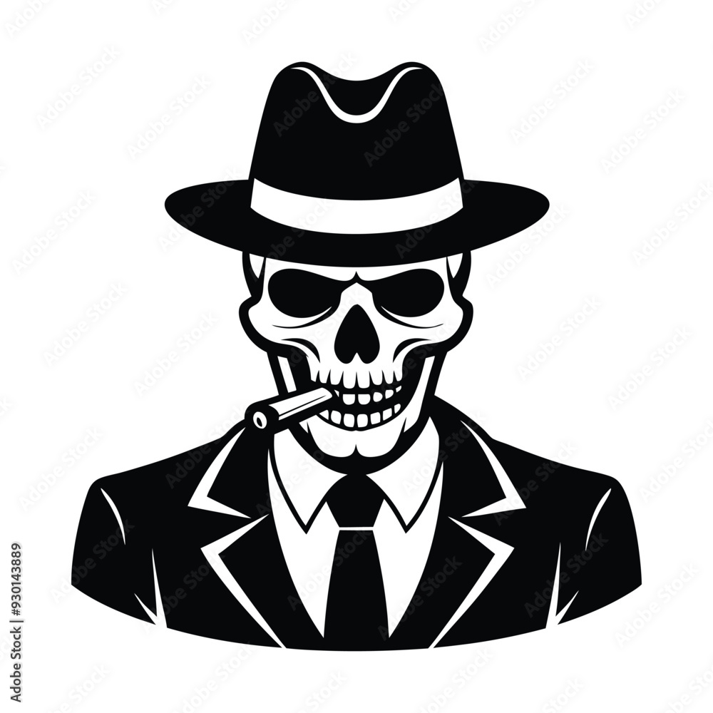Mafia gangster skull with cigar and wearing a hat Mafia gangster skull with cigar and wearing a hat