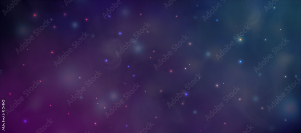 Fototapeta premium Starry sky with violet blue shimmer. Milky way with stars. Night sky with special gradient light effect.