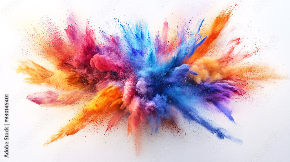 Obraz premium colorful dust clouds, Color powder splash rainbow background paint holi smoke colour . Powder color splash explosion dust ink burst splatter 