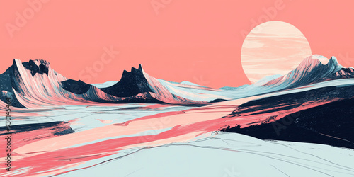 Distorted shapes and lines form a surreal landscape with no distinguishable features or consistent proportions, flat illustration photo