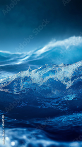 Wallpaper Mural An ultra-realistic close-up of ocean waves, with vivid blue colors and detailed textures, capturing the power and beauty of the sea, with ample space for copy. Torontodigital.ca
